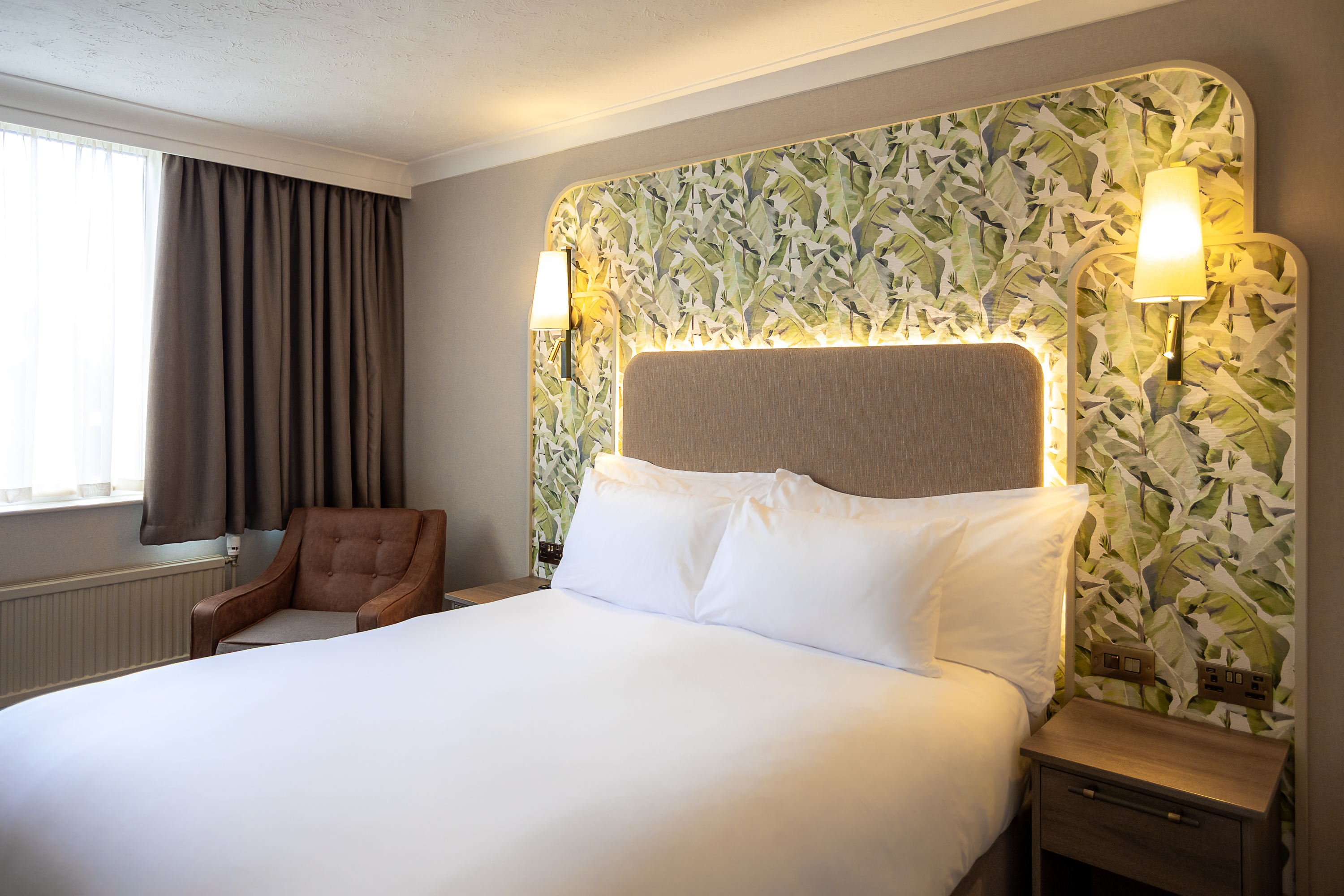 Cedar Court Hotel Harrogate refurbished bedroom with botanical headboard
